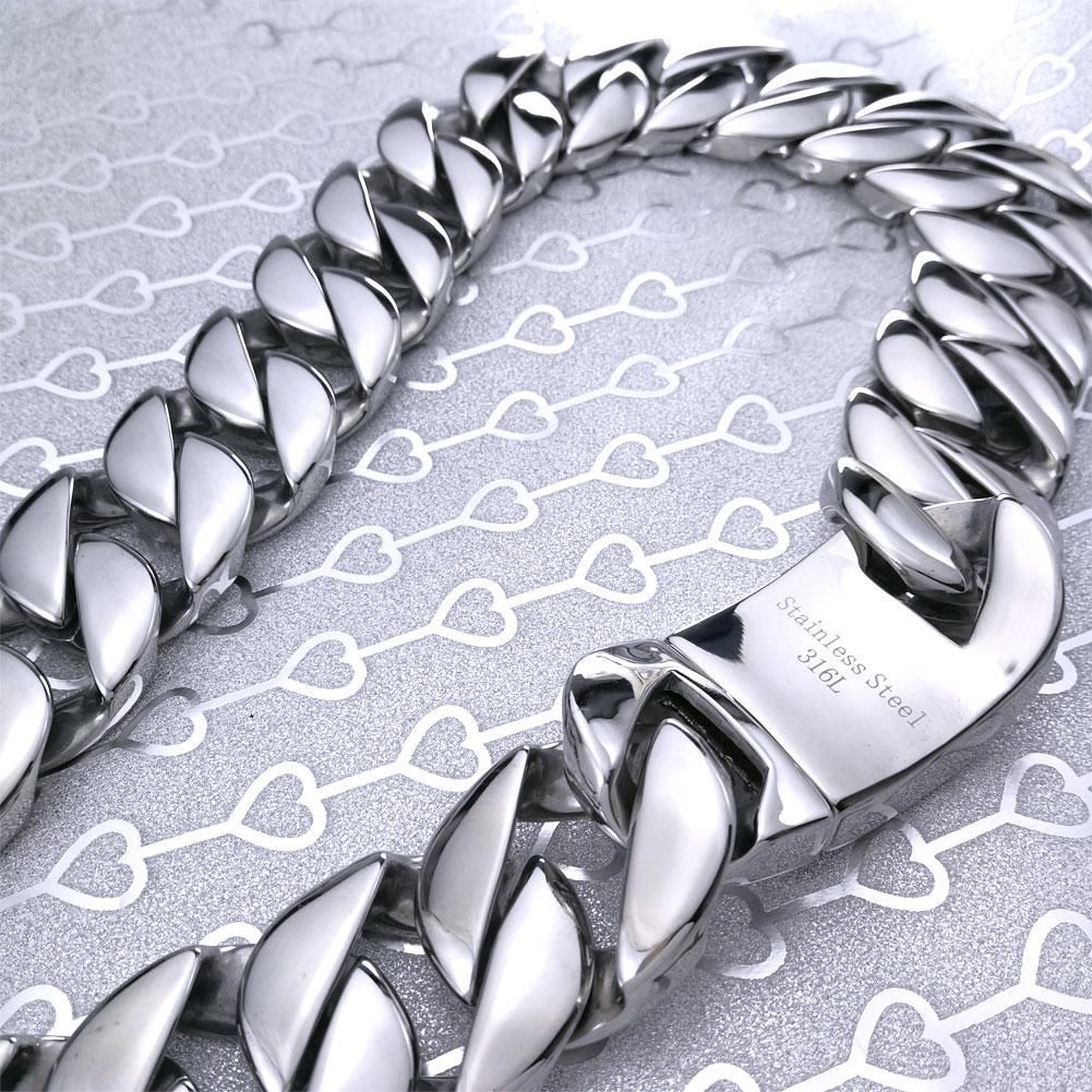 316L Stainless Steel Primary Color Curb 32mm Width Band 16-30 Inch Length Solid Heavy Necklace Jewelry_ipsvogv.com