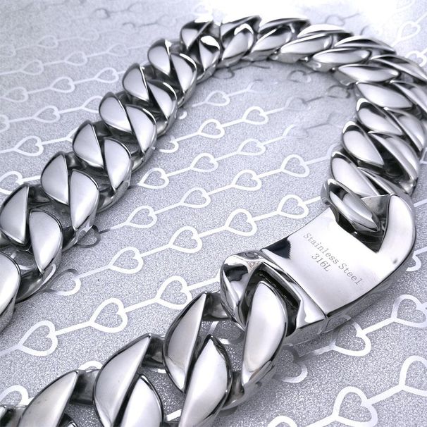 316L Stainless Steel Primary Color Curb 32mm Width Band 16-30 Inch Length Solid Heavy Necklace Jewelry_ipsvogv.com