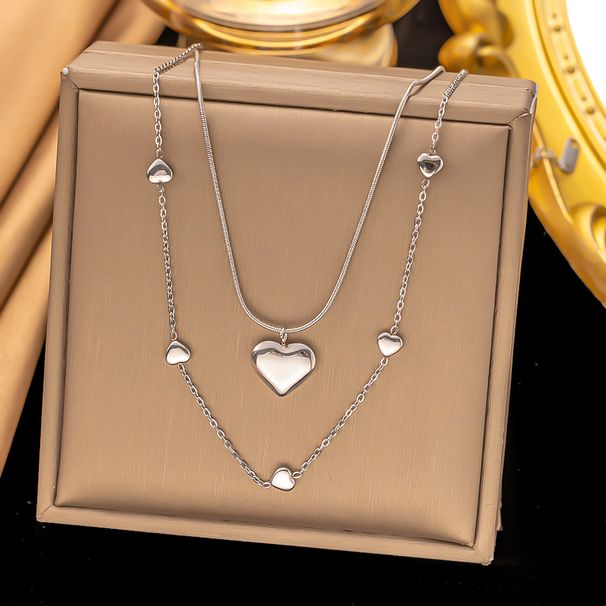Love Double-layer Necklace, Versatile Collarbone Chain, Women's Fashion, Light Luxury, No Fading Heart-shaped Pendant_ipsvogv.com