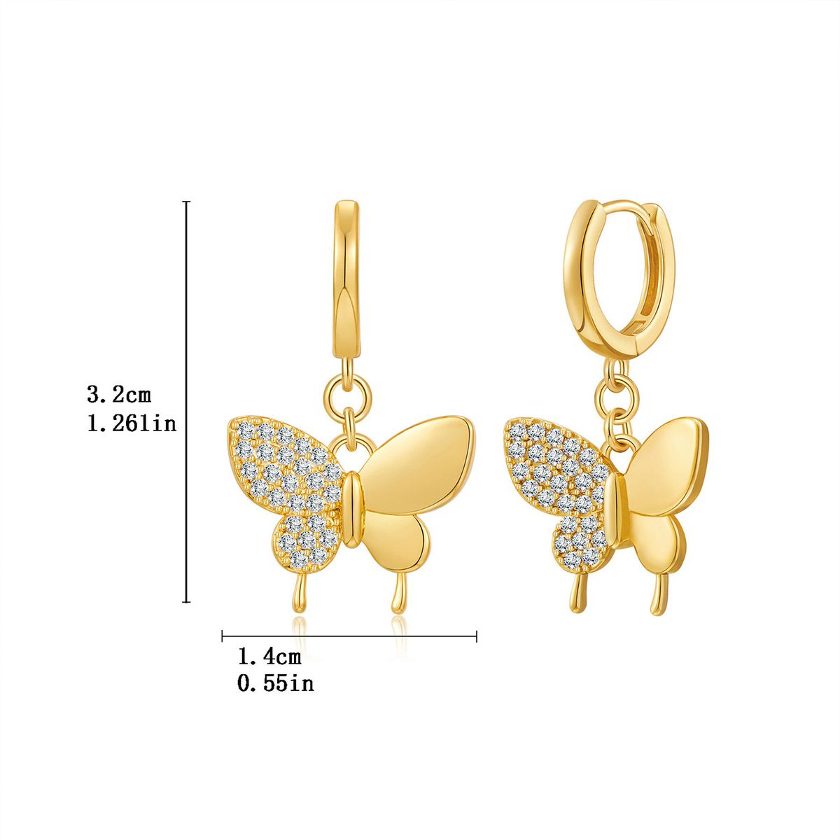Niche fashion design butterfly earrings inlaid with zircon copper plated with gold light luxury atmosphere high end_ipsvogv.com