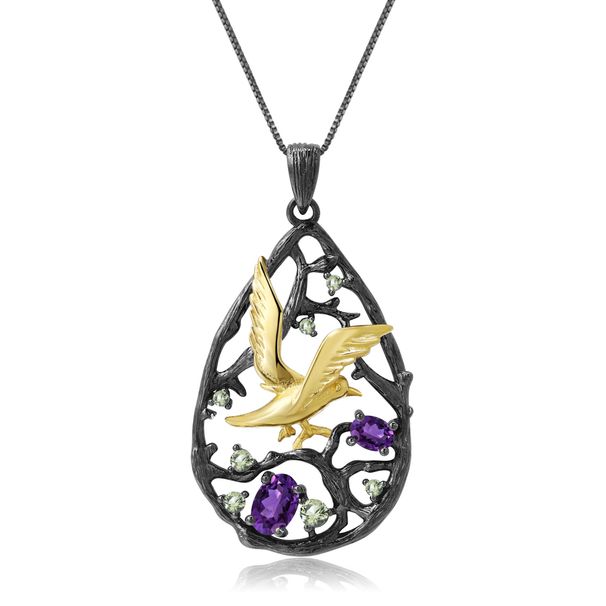 Bird's Paradise Original Design Pendant Topaz High End Accessories S925 Sterling Silver Natural Garnet Necklace_ipsvogv.com