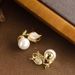 Korean Version Exquisite And Sweet Diamond Inlaid Zircon Pearl Tulip Earrings, Niche Temperament, Personality, High-end_ipsvogv.com