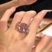 Pink Sparkling Square Diamond Zircon With Female Niche Design, Finger Ring, Light Luxury, Exquisite, High End, Multi_ipsvogv.com