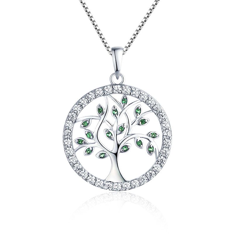 Fashion Ing S Green Zircon Tree Of Life Pendant Necklace Foreign Trade Cross Border Sier Jewelry Processing_ipsvogv.com