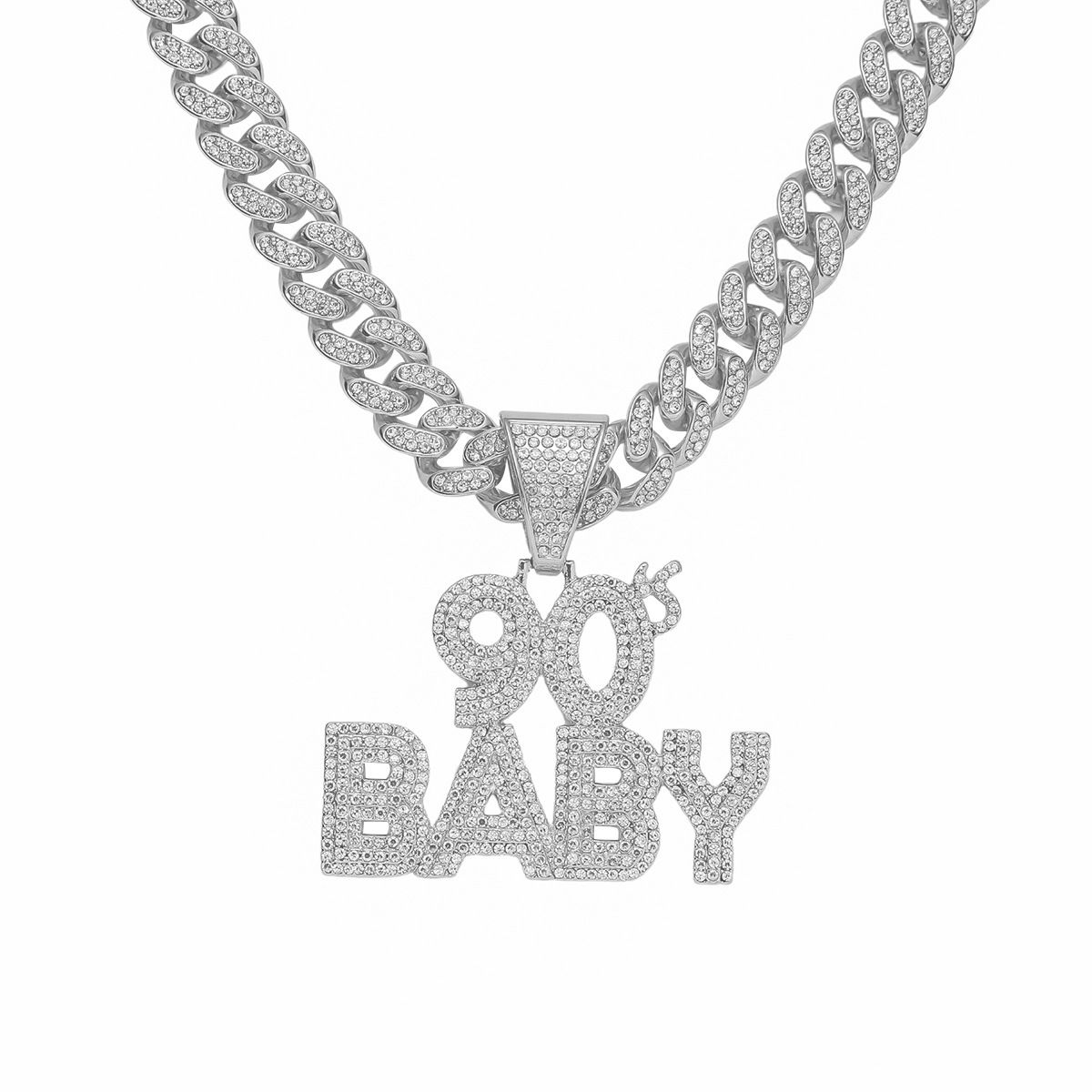 Hip Hop Exaggerated Letter BABY Full Diamond Pendant Personalized Nightclub Men's Cuban Necklace_ipsvogv.com