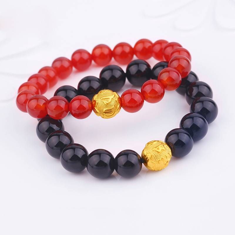 Men And Women's Couples Six-character Mantra Beaded Agate 999 Foot Gold Buddha Beads Bracelet Sand Gold_ipsvogv.com