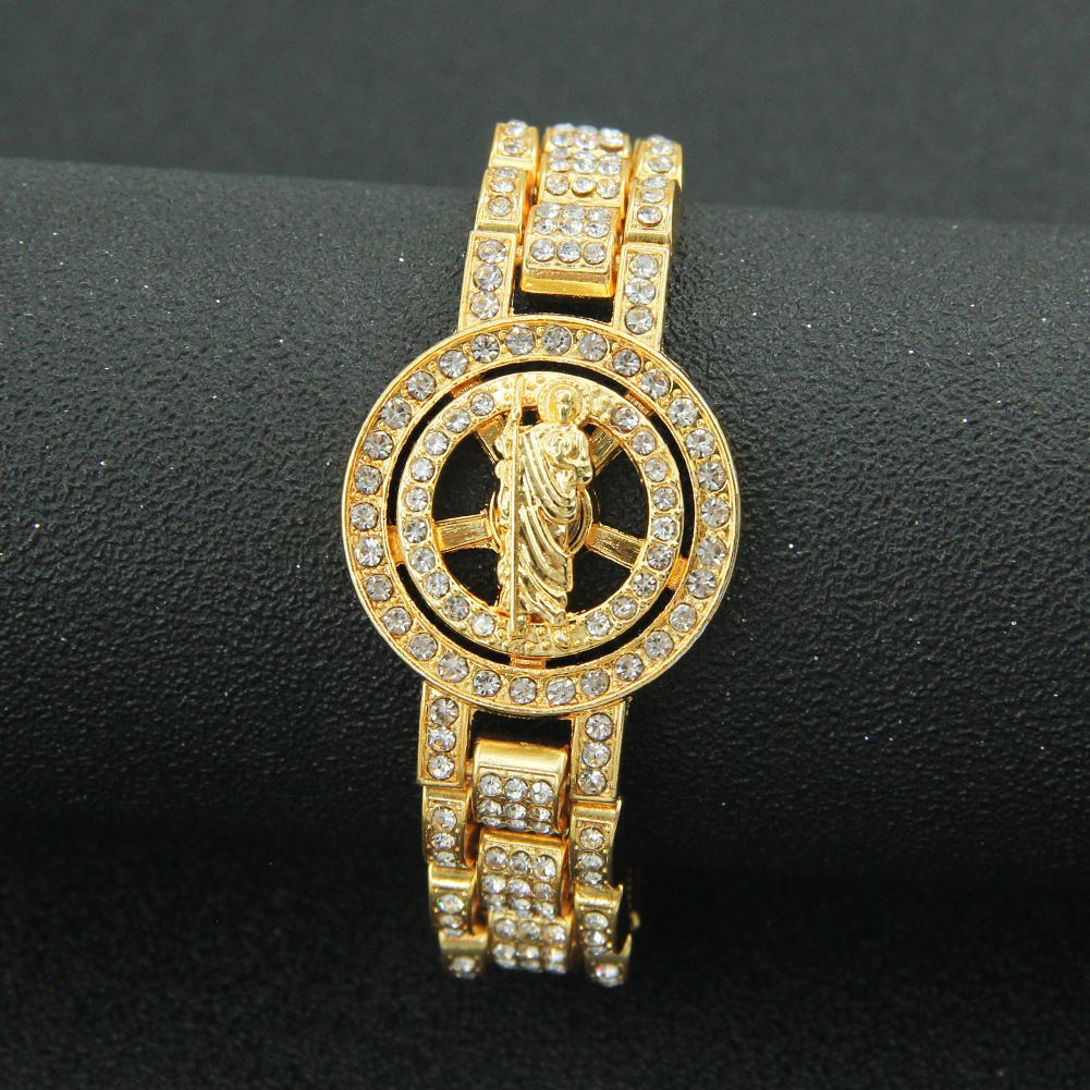 Men's hip-hop cool full diamond rotatable portrait watch with bracelet, personalized nightclub bouncing wear bracelet_ipsvogv.com