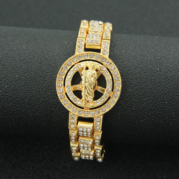 Men's hip-hop cool full diamond rotatable portrait watch with bracelet, personalized nightclub bouncing wear bracelet_ipsvogv.com