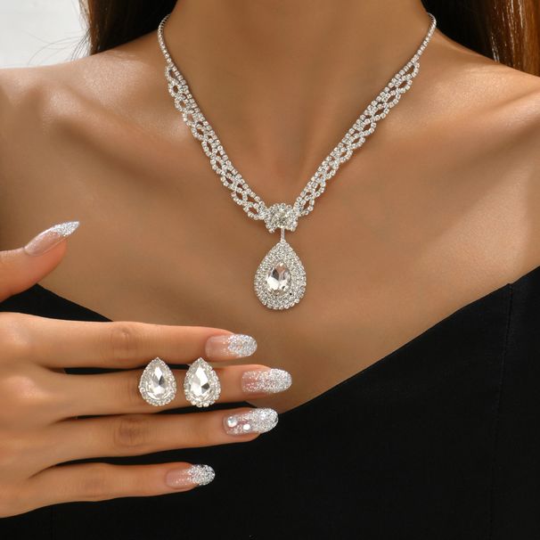 CRYSTAL BRIDE 584 - White Gemstone Bridal Jewelry Set (Necklace & Earrings, Wedding Dress Matching Set)_ipsvogv.com