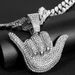 Alloy Full Diamond Lucky Gesture Pendant Personalized Male Hip Hop Cuban Chain Texture Finger Frame Necklace_ipsvogv.com