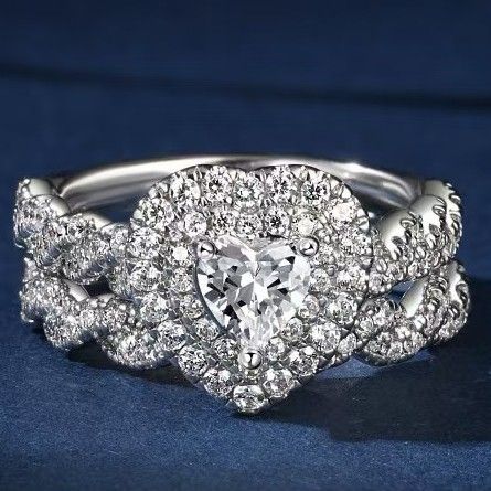 Sanjie Creative Silver Pair Love Shaped Luxury Proposal Engagement Full Diamond Ring Fried Dough Twists Lady Jewelry_ipsvogv.com