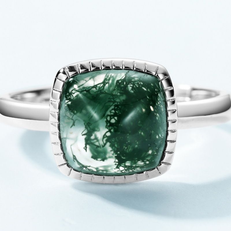 new Sugar Tower Natural Water Grass Agate Ring S925 Silver Inlaid Green Moss Stone Finger Ring Simple Customization_ipsvogv.com