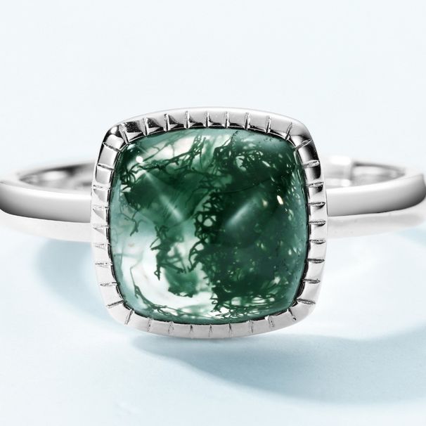 new Sugar Tower Natural Water Grass Agate Ring S925 Silver Inlaid Green Moss Stone Finger Ring Simple Customization_ipsvogv.com