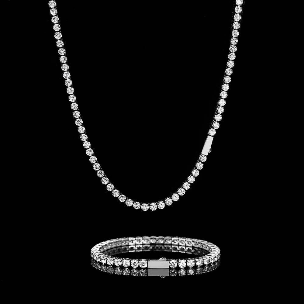 Men's Jewelry Set 4mm Spring Buckle Stainless Steel Tennis Chain Hip Hop Zircon Necklace High Grade Titanium Steel Men's Bracelet_ipsvogv.com