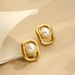 Women’s Jewelry Set Fashion Geometric Square Light Luxury High End Earrings Simple Atmosphere Versatile Stainless Steel Inlaid Pearl Earrings_ipsvogv.com