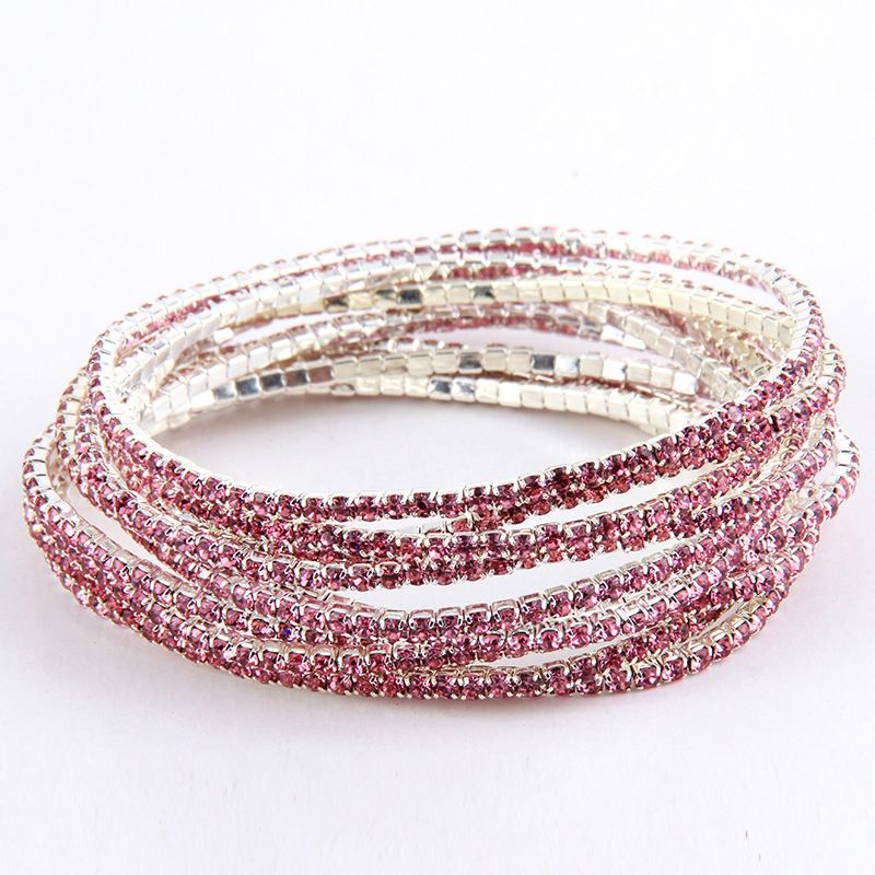 Ladies' 11 Color Diamond Studded Elastic Bracelet, Colored Zircon Rhinestone 10 Claw Chain Bracelet Set_ipsvogv.com