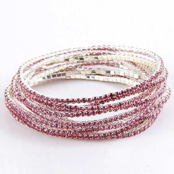 Ladies' 11 Color Diamond Studded Elastic Bracelet, Colored Zircon Rhinestone 10 Claw Chain Bracelet Set_ipsvogv.com