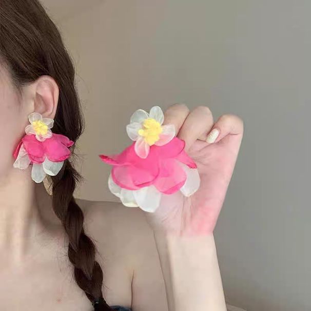 Women’s Jewelry Set Fashion Suitable For Summer Seaside Holiday Style Chiffon Flower Petal Earrings Earrings Female Exaggerated Niche Summer Sweet_ipsvogv.com