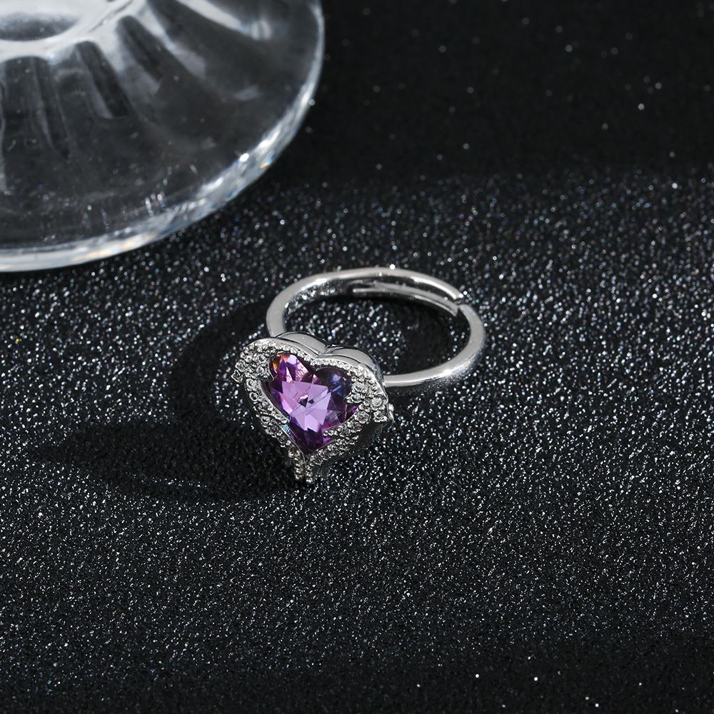 Classic Light Luxury Colorful Diamond Ocean Heart Open Titanium Steel Ring Women's Fashion Stainless Steel Ring Jewelry_ipsvogv.com