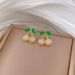 【 Titanium Steel 】 Green Leaf Cherry Necklace Earring Light Luxury Micro Inlay Personalized Temperament Banquet_ipsvogv.com