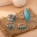New Combination Bohemian Feather Big Turquoise 4-piece Set Ring_ipsvogv.com