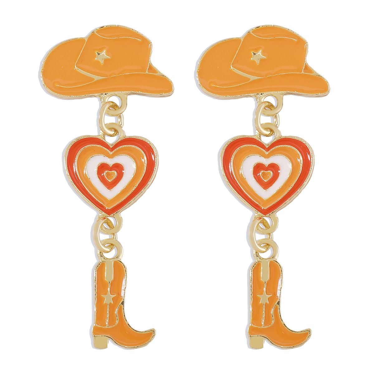 E10365 Fashion Accessories Western Style Hat Love Cowboy Boots Drip Oil Multi Layer Earrings_ipsvogv.com