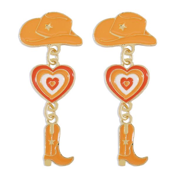 E10365 Fashion Accessories Western Style Hat Love Cowboy Boots Drip Oil Multi Layer Earrings_ipsvogv.com