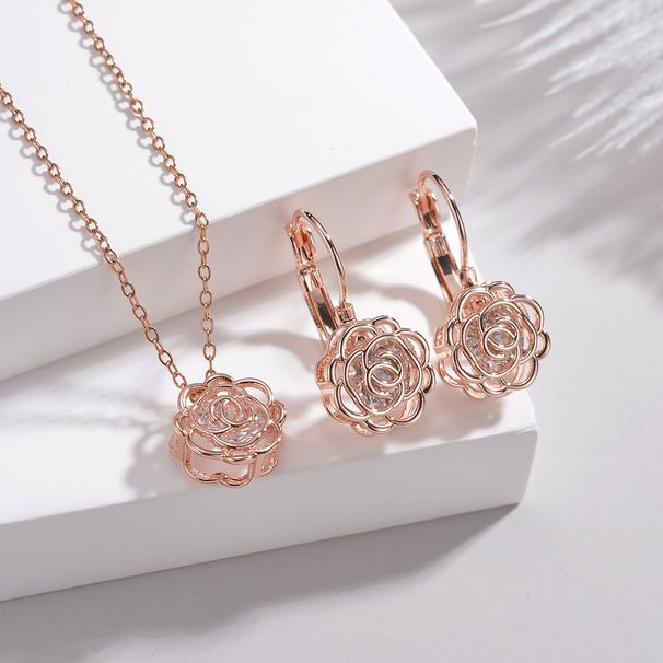 Women's Jewelry Hollow Rose Zircon Suit Female Light Luxury Niche Short High Quality Zircon_ipsvogv.com