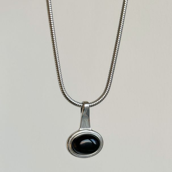 Unisex Gold Plated Titanium Steel Lover Gift Black Stone Snake Bone Chain Necklace_ipsvogv.com