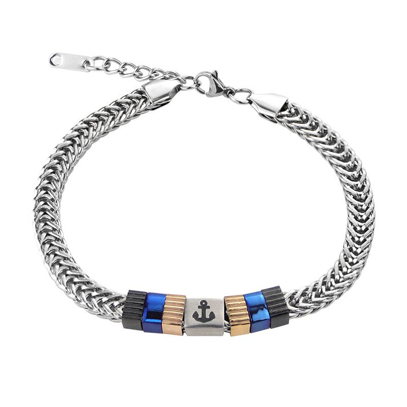 Unique Men's Niche Titanium Jewelry Stainless Steel Design Cuban Hip-Hop Anchor Lobster Clasp Bracelet_ipsvogv.com