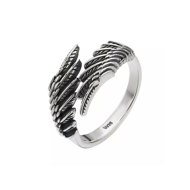 S Pure Silver Angel Ring, Male Personality Hip Hop Pi Shuai, Three Dimensional Devil Wings Open Ring_ipsvogv.com
