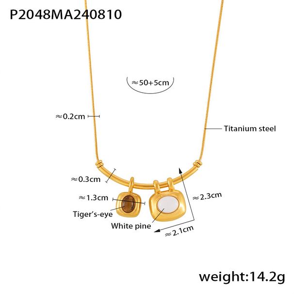 French Two-color Asymmetrical Square Pendant Necklace Plated With Real Gold, Light Luxury, Minimalist Style Titanium_ipsvogv.com