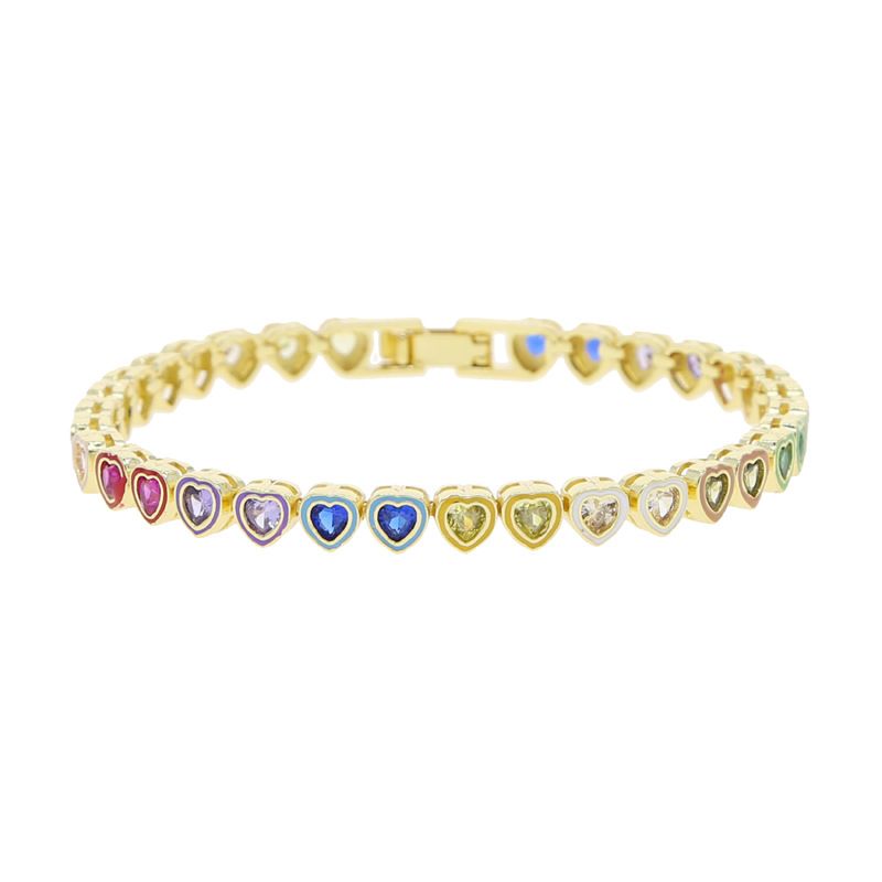 Women's Jewelry Heart Shaped Colored Zircon Tennis Chain Bracelet Popular Hip Hop Jewelry_ipsvogv.com