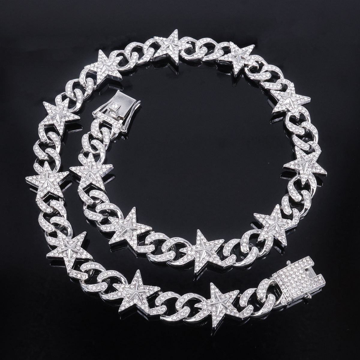 Unisex Pentagram Full Diamond Alloy Men's Necklace High End Personality Cross Border Hip Hop Cuban Chain_ipsvogv.com