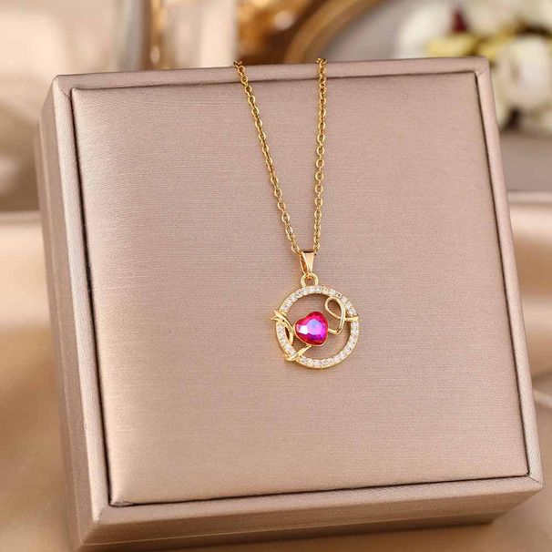 Fashionable New Micro Inlaid Zirconium Love Round Necklace Women's Titanium Steel Light Luxury Clavicle Chain Jewelry_ipsvogv.com
