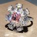 Cao Shi Live Broadcast Flower Ring Sweet Pink Diamond Zircon Flower Ring Romantic Valentine's Day Proposal Handwear_ipsvogv.com