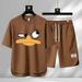 Men's Clothing 2024 Waffle Casual Summer Suit Men's Loose Teen Short sleeved T shirt Shorts Handsome Two piece Suit_ipsvogv.com