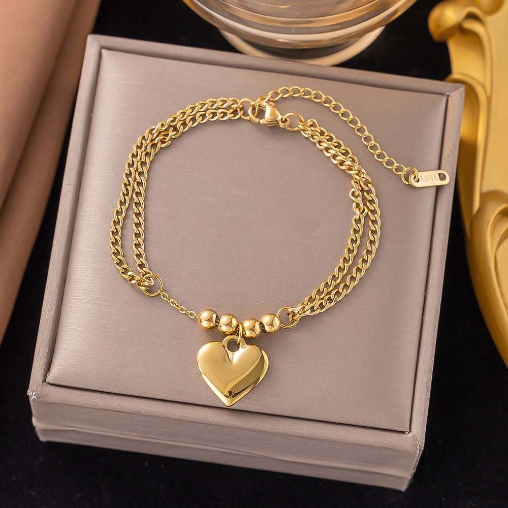 INS Love Stainless Steel Peach Heart Bracelet Girlfriend Valentine's Day Best Friend Gift Non Fading Handmade_ipsvogv.com