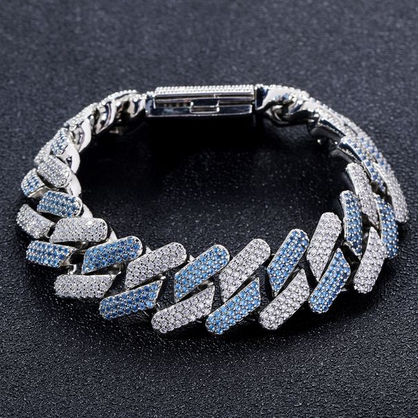 Hip Hop Necklace Men's Blue And White Zircon 20MM Box Buckle Miami Heavy Cuban Chain Hip Hop Men's Necklace_ipsvogv.com
