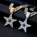 Fashion Full Diamond Blue Five-Pointed Star Necklace Jewelry Unisex Personality Hip-Hop Pendant_ipsvogv.com