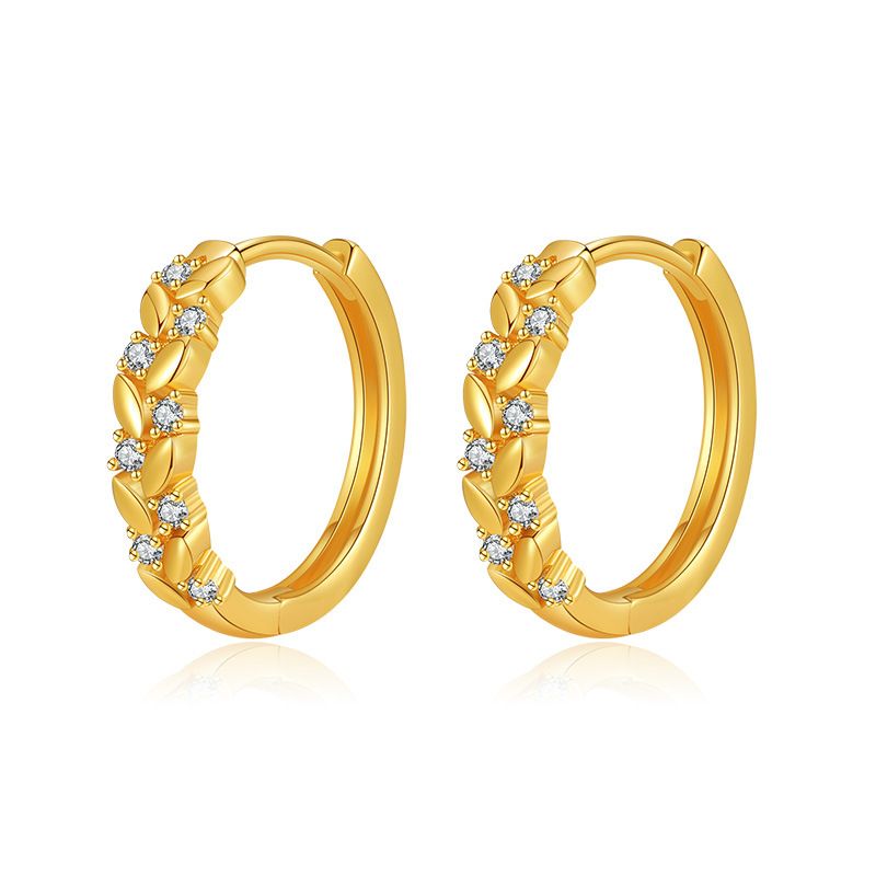 K gold plated environmentally friendly color preserving wheat ear earrings with plant leaf design and exquisite zircon ear clips_ipsvogv.com
