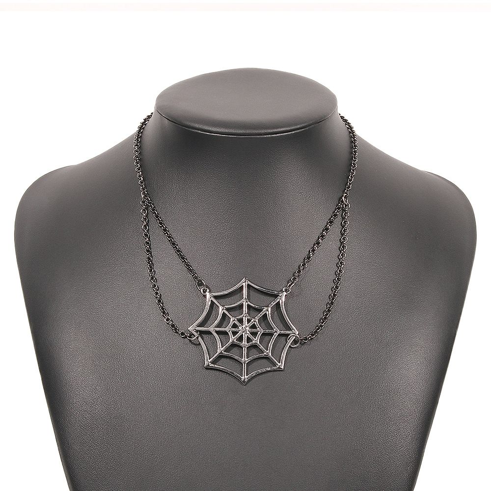 N9398 Halloween Personalized Funny Fashion Alloy Necklace Spider Web Gothic Fun Neckchain_ipsvogv.com