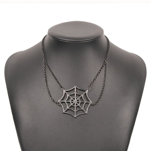 N9398 Halloween Personalized Funny Fashion Alloy Necklace Spider Web Gothic Fun Neckchain_ipsvogv.com