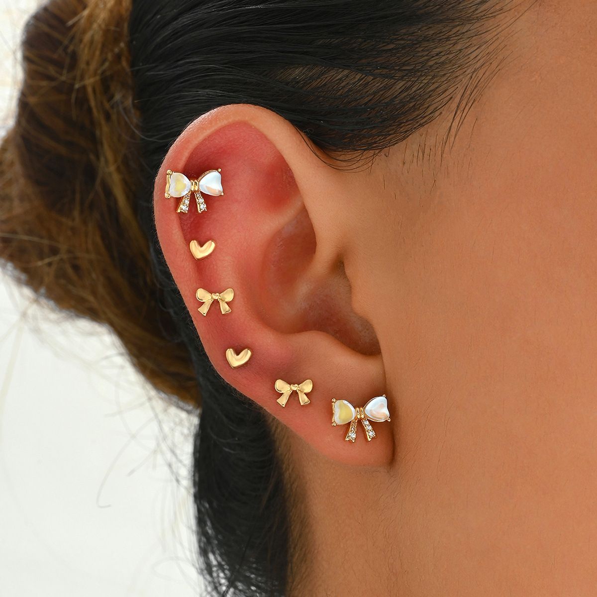 Sweet Japanese Korean style women's small fresh with personalized bow zircon inlay, high-end design and earrings_ipsvogv.com
