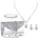 Women Clutch Bag Rhinestone Jewelry Set Shiny Necklace Earrings Bracelet 4 Set Wedding ClutchPursesB_ipsvogv.com