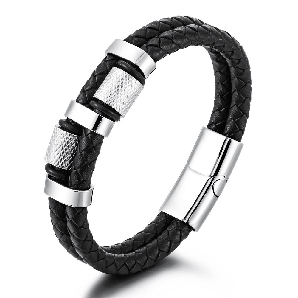 Men's Jewelry Multi Layer Leather Double Layer Braided Genuine Leather Bracelet Stainless Steel Magnet Buckle Bracelet Creative Punk Leather Bracelet_ipsvogv.com