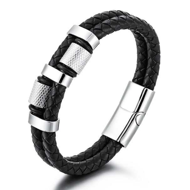 Men's Jewelry Multi Layer Leather Double Layer Braided Genuine Leather Bracelet Stainless Steel Magnet Buckle Bracelet Creative Punk Leather Bracelet_ipsvogv.com