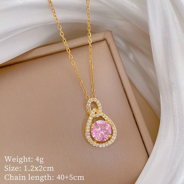 【 】 Pink Bazi Water Drop Light Luxury Charm Gorgeous Full Diamond Necklace Women's Versatile Clavicle Chain Titanium_ipsvogv.com