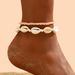 Unisex Bohemian style rice bead bead bead ankle bracelet two-piece set, natural shell knotted ankle decoration_ipsvogv.com