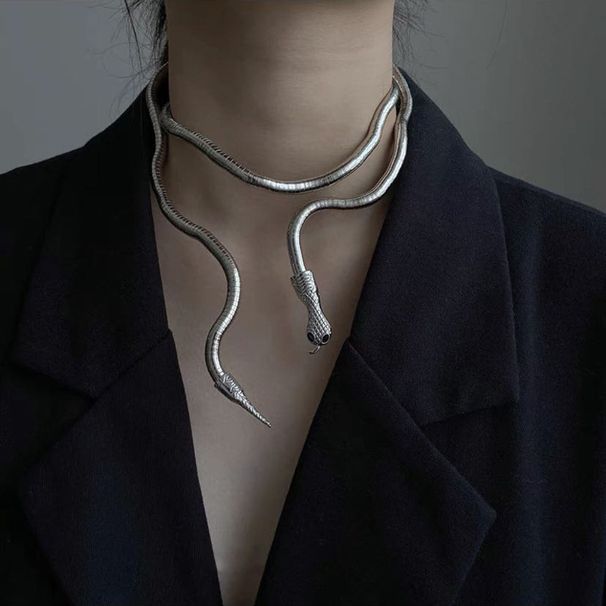 Snake Shaped Necklace For Men Women, Cool And Exaggerated, Niche Personality Design, Adjustable Shape Collar Jewelry_ipsvogv.com